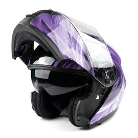 Typhoon TH158 Adult Modular Motorcycle Helmet DOT Dual Visor Full Face Flip-up - Purple Medium