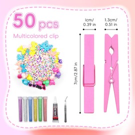 50 Set Cheer Pins Spirit Clips, Include 50 Wooden Colored Clothes Pins for Cheerleading Backpacks, Mini Love Glasses、Double LayerBowknot、Bell, Include 200pcs Mini Letters, Team Classroom Gifts (50, A)