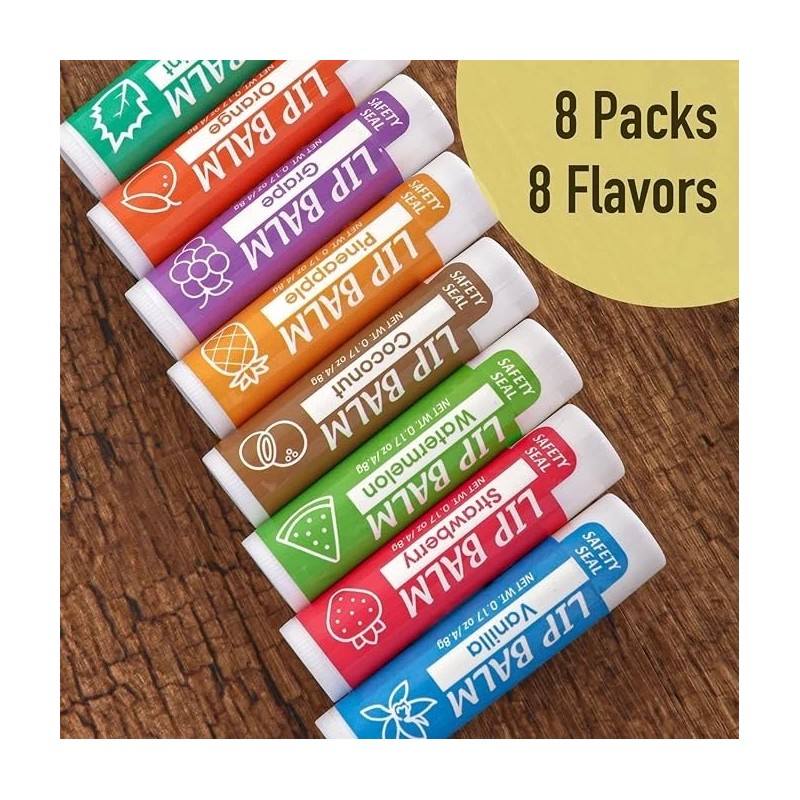 8 Pack Natural Lip Balm with Vitamin E and Coconut