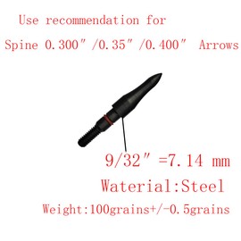 Aklisdlha Archery Field Points 17/64 Inch 9/32 in 19/64 Inch 5/16 in (12 Pack) for Field Target Practice Shooting (9/32″-100grains)