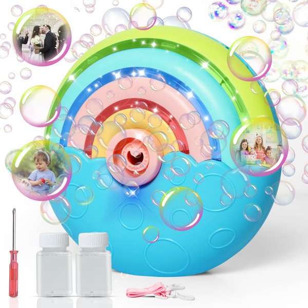 Panamalar Bubble Machine for Kids Babies, Automatic Bubble Blowing Maker 2000+ Colorful Bubbles Per Minute, Portable Bubble Toys with Lights, 2 Solutions, Summer Outdoor Garden Wedding Party Gift