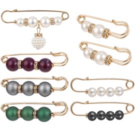 8 Pcs Pearl Brooch Kilt Pins for Ladies Simulation Pearl Safety Pins Sweater Shawl Pins Scarf Brooch Waist Pants Extender Cardigan Collar Brooch Hijab Clips Modesty Pins for Dresses Clothes Pashmina