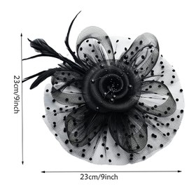 Fascinators For Women,Mesh Feather Fascinator Hats,Headband Hair Clip Net Veil Headwear, Party Evening Dress Female Veil Gauze Hair Accessories（Black）