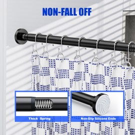 Ausemku Shower Curtain Rod 32 to 50 Inch - 1 Inch Diameter Never Rust Non-Slip Spring Tension Curtain Rod No Drilling Stainless Steel Telescoping Rod