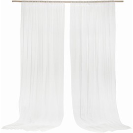 FLCSIed 5ft*10ft 2Panels Chiffon Backdrop Curtains, Wrinkle-Free Sheer Chiffon Fabric Curtain Drapes for Wedding Ceremony Arch Party Stage Decoration (White)
