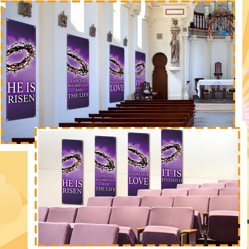 Hosuly 4 Pcs Easter Church Banners with Scripture Purple Easter