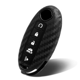 WORCAS Key Fob Cover Case Compatible with Infiniti JX35 Q50 Q60 QX50 QX56 QX60 QX80 5 Button Keyless Entry Remote, B5 Carbon Fiber Black (1 Pc)