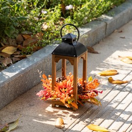 Glitzhome 20" H Lantern Decor for Fall Harvest - Sunflower, Pinecone and Berry Hanging Lantern, Autumn Wood Tabletop Centerpiece