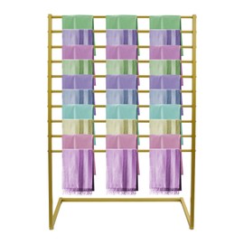 XUFOPLY Scarf Display Stand, 10 Tier Freestanding Scarf Rack Metal Scarf Holder Organizer Floor Standing Scarf Display Stand for Commercial Clothing Retail Store Sheets Suit Pants (Golden)