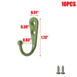 MY MIRONEY 10 Pack Green Coat Hooks 1.73" x 0.51" Zinc Alloy Wall Mounted Hanger Hook Hardware Wall Hooks for Hanging Coat, Towel, Key, Hat, Cap, Cup
