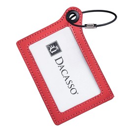 DACASSO Travelers Envy Luggage Tag with Metal Strap - Luxury Luggage Tag & Leather Travel Accessory – (Red)