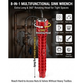 HDWY 8 in 1 Multifunctional Sink Wrench, Faucet and Sink Installer Tool for Tight Spaces, Universal Plumbing Tool for Under Sink, Bathroom, Kitchen Basin and Toilet Repair