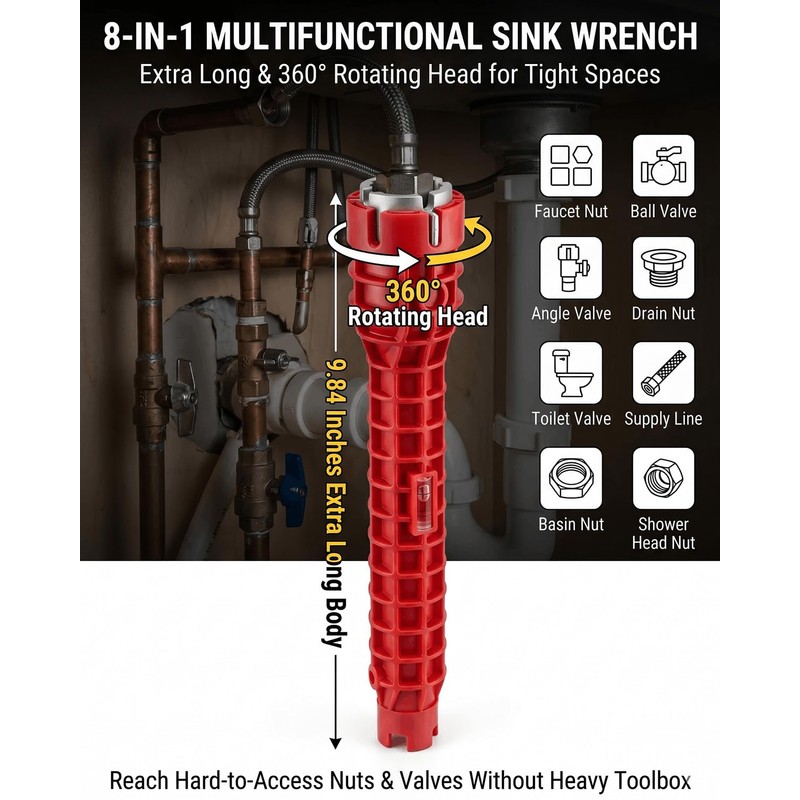 HDWY 8 in 1 Multifunctional Sink Wrench, Faucet and Sink