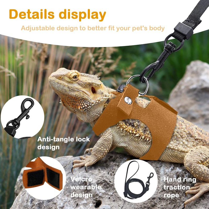 Bearded Dragon Leash and Harness Set - 3-Size Adjustable Soft