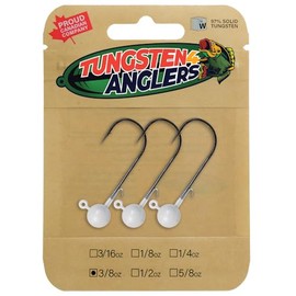 Tungsten 4 Anglers - 97% Pure Tungsten Forward Facing Live Sonar Ball Jig Head | 1/8, 3/16, 1/4, 3/8, 1/2oz. Damiki Rig Jig Heads | Bass, Walleye, Pike, Perch Fishing (Pearl White, 3/8oz. 3/0)
