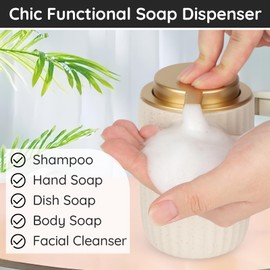 Segbeauty Foam Soap Dispenser Refillable, 10.8oz Ceramic Foaming Hand Wash Dispenser, 320ml Empty Bathroom Shower Shampoo Body Wash Dispensing Bottle, Press Dish Soap Foaming Pump Bottle for Kitchen