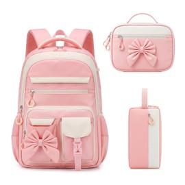GOKTOW Backpack for Girls 3PCS Kids Backpack for School with Lunch Bag Pencil Case, Cute Teens Bookbag for Elementary Preschool Middle School