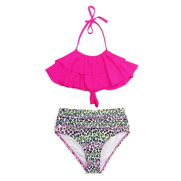 SHEKINI Girls' Two-Piece Swimsuits, Ruffle Bikini Top with Triangle, Printed