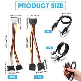 4 Pcs SATA Cables Kit, Comprehensive SATA III Data Power Cables for HDD SSD Right Angle Straight, Sata Power Splitter Male to Female Cable Mounting Kit Durable Compatible for All SATA Device Needs