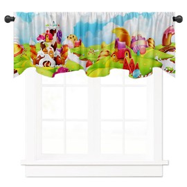 DOTOOMA 54x18 Inches Candyland Gingerbread Party Window Treatment Valance Candy Land Rainbow Candy Cane Kids Baby Shower Birthday Kitchen Dining Room Polyester Fabric Decorations Supplies