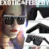 FEISEDY Oversized Square Trendy Sunglasses Womens Crystal Tassels Sparkling Shades