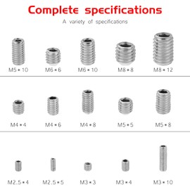 Faankiton Pack of 750 Grub Screws Set, M2.5 M3 M4 M5 M6 M8 Grub Screws Assortment Set, Hexagon Socket Grub Screws with Allen Keys, Worm Screw, Hex Head Screws (Silver)
