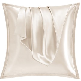 Satin Kissenbezug 80x80 2er Set,Weich wie EIN Silk Pillowcase,wie Seidenkissenbezug Geeignet für Curly Haar,Satin Kopfkissenbezug mit Reißverschluss Vielit Kissenbezüge Beige Kissenhülle