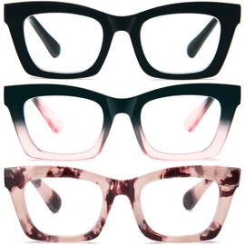 REAVEE 3 Pack Oprah Style Reading Glasses Blue Light Blocking Computer Square Retro Readers for Women with Spring Hinge 4.0