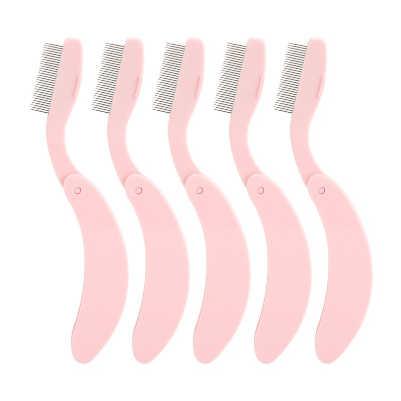 5pcs Curve Handle Lash Comb Stainless Steel Folding Eyelash Teeth