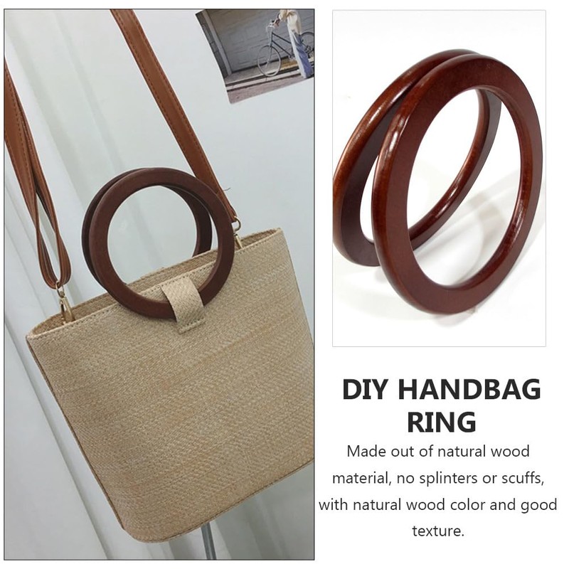 NUOBESTY 2pcs Wooden Ring Handle Round Wood Handles Wooden Circle