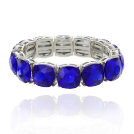 SP SOPHIA COLLECTION Women's Vintage Crystal Square Cut Stretch Stacking Bracelet in Silver Blue
