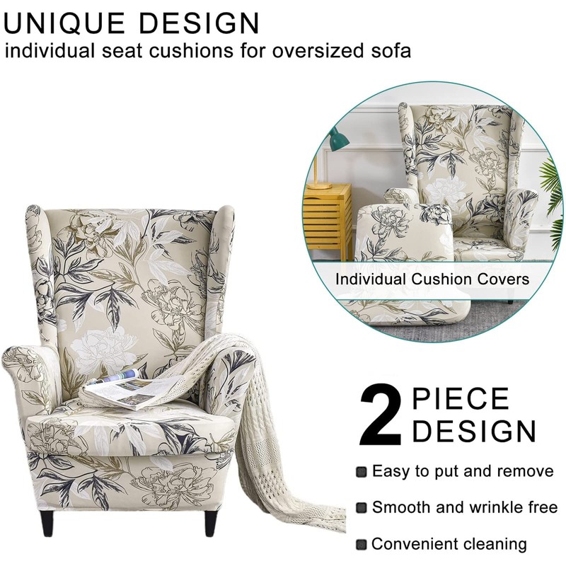 Eco-Ancheng Wingback Chair Slipcover 2 Piece Slipcovers for Wingback Chairs