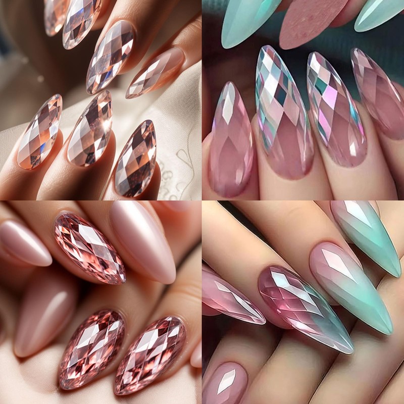 3D Diamond Nail Tips Extension | 12 Sizes Transparent Acrylic
