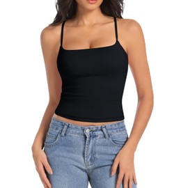 Abonlen Camisole Tops for Women Sleeveless Adjustable Spaghetti Strap Tank Tops Y2K Basic Shirts(Black,Medium)