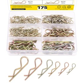 Mardatt 175Pcs 6 Sizes Cotter Pins, Zinc Plated Steel Hitch Pin Clips R Clips Hairpin Cotter Pin R Cotter Pins Fastener for Lawn Mower Machinery Garage