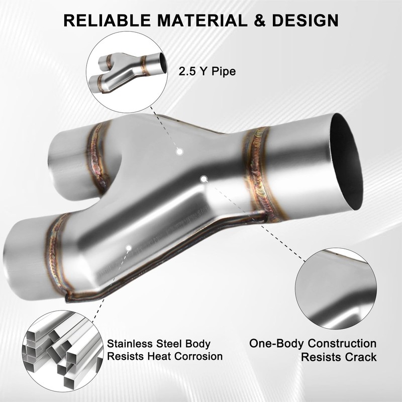 Mupera 2.5 Inch Exhaust Y Pipe, 2.5" Single to 2.5"