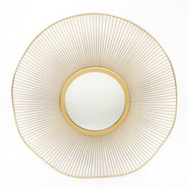 Gold Round Mirror 31 Inch with Sunburst Design - Large Circle Brass Mirror for Bathroom, Bedroom, Living Room, Hallway Decor, Hanging Big Golden Circular Mirror