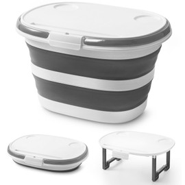 Collapsible Bucket, Upgraded 16L (4.2 Gallon) Collapsible Mop Bucket with Multi-Functional Lid, Foldable Portable Bucket Camping Beach Sand Pool Boat Fishing-Water Pot Pail-Space Saving Square