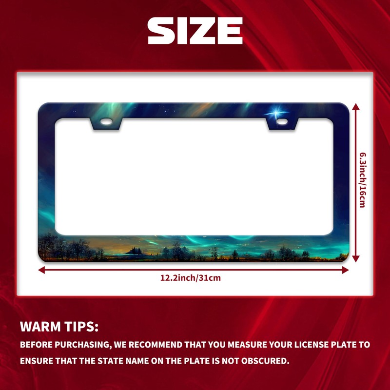 2pcs Personalise Aurora Night Sky License Plate Frame Scenery License