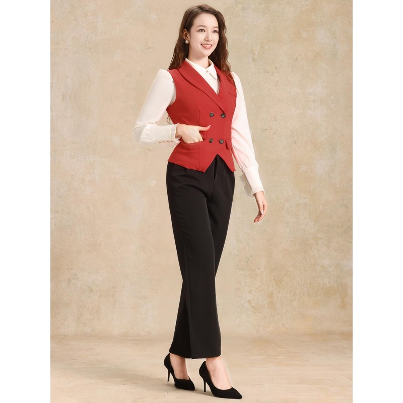 Allegra K Women's Sleeveless Suit Vest, Elegant, Double Breasted, red