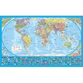 Equal Earth World Map Poster - map design shows continents at true relative size - LAMINATED, 18” x 29” [Light Blue]