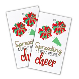 Spreading a Little Holiday Cheer Cheerleading Tags | 30 pack Gift Cards 3.5x2” Pom Poms Dance Squad You’ve been Cheer Ducked Christmas
