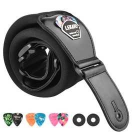 LEKATO LGS-2 Bass Guitar Straps for Electric Guitar & Bass 3" Wide Bass Strap Padded Guitar Straps Adjustable Length from 45" to 55" Bass Guitar Strap with Pick Holder 2 Safety Strap Locks & 6 Picks - Colour: Black (Short 38"-47")