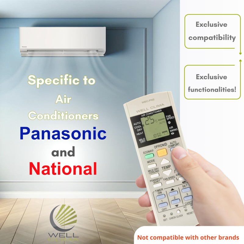 Wellclima Universal Remote Control specific for Panasonic National Air Conditioner,