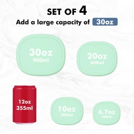 Anatole Silicone Food Storage Containers 4 Pcs Lunch Bento Box with Lids Leakproof Dishwasher Microwave Oven Freezer Safe BPA Free CPC Certified (30oz 20oz 10oz 6.7oz) (Mint Green)