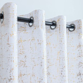 Taisier Home White & Gold Shimmering Geometric Dots Curtains 95" - Light Filtering Decorative Drapes, Set of 2 Gold Foil Print Linen Textured Panels, Unique Glam Design for Living Room Bedroom