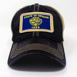 Oregon Flag Patch Trucker Hat, Black