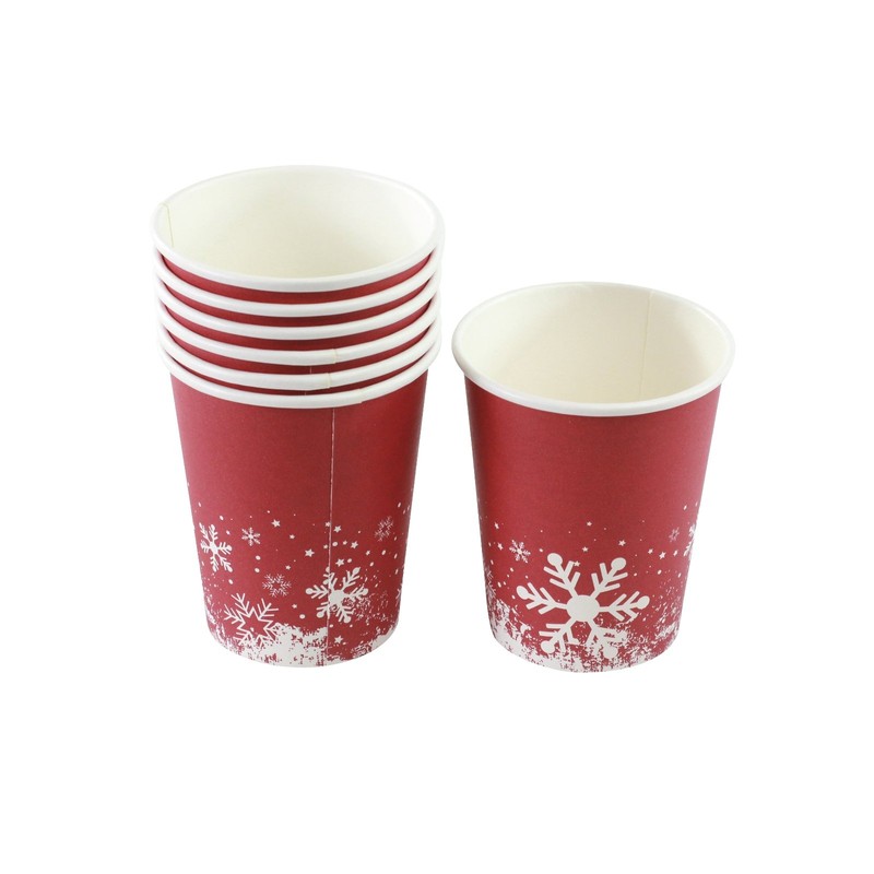 Festive Themed Red Snowflake Paper Party Cups Pack of 100