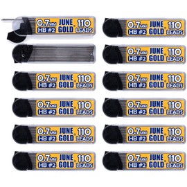 June Gold 1320 Pieces, 0.7 mm HB #2 Lead Refills, 12 Dispensers, 110 Pieces Per Dispenser, Medium Thickness, Break Resistant Lead/Graphite