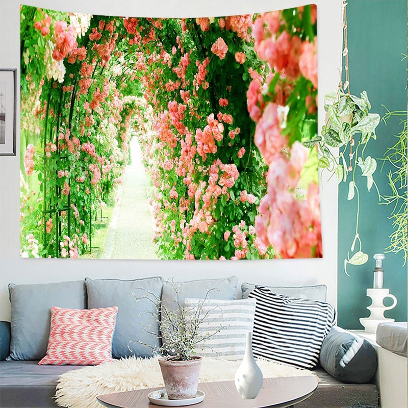 Summer Rose Flower Arch Tapestry Large Wall Hanging Backdrop Wall
